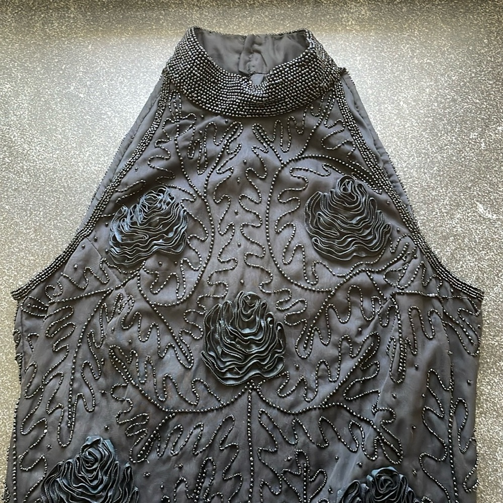 Beaded Floral Embellished Black High Neck Sleeveless Top Size Women’s Small (S)